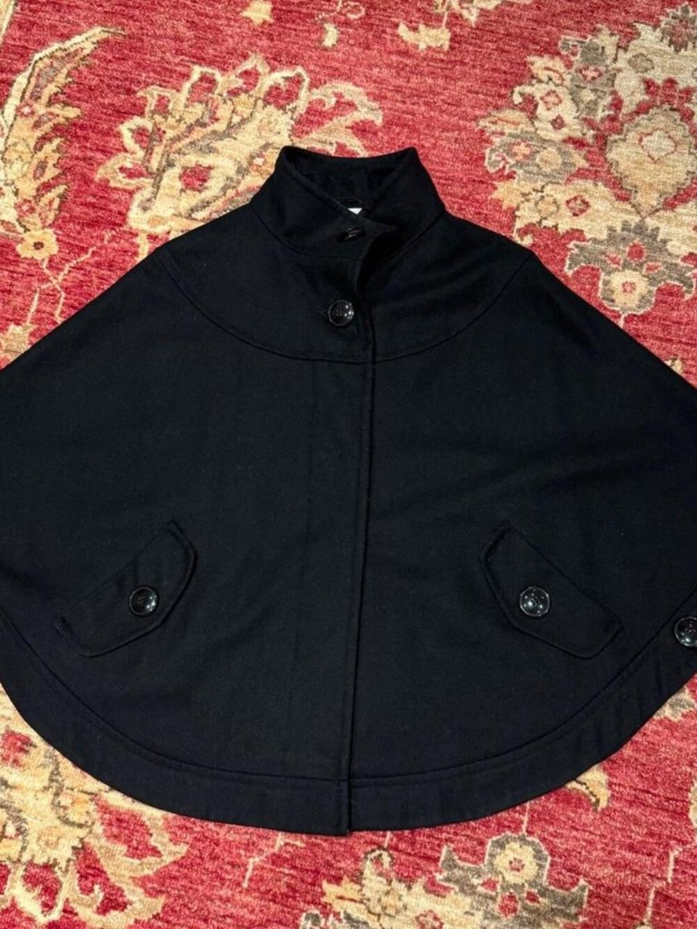 Black Wool Poncho Coat